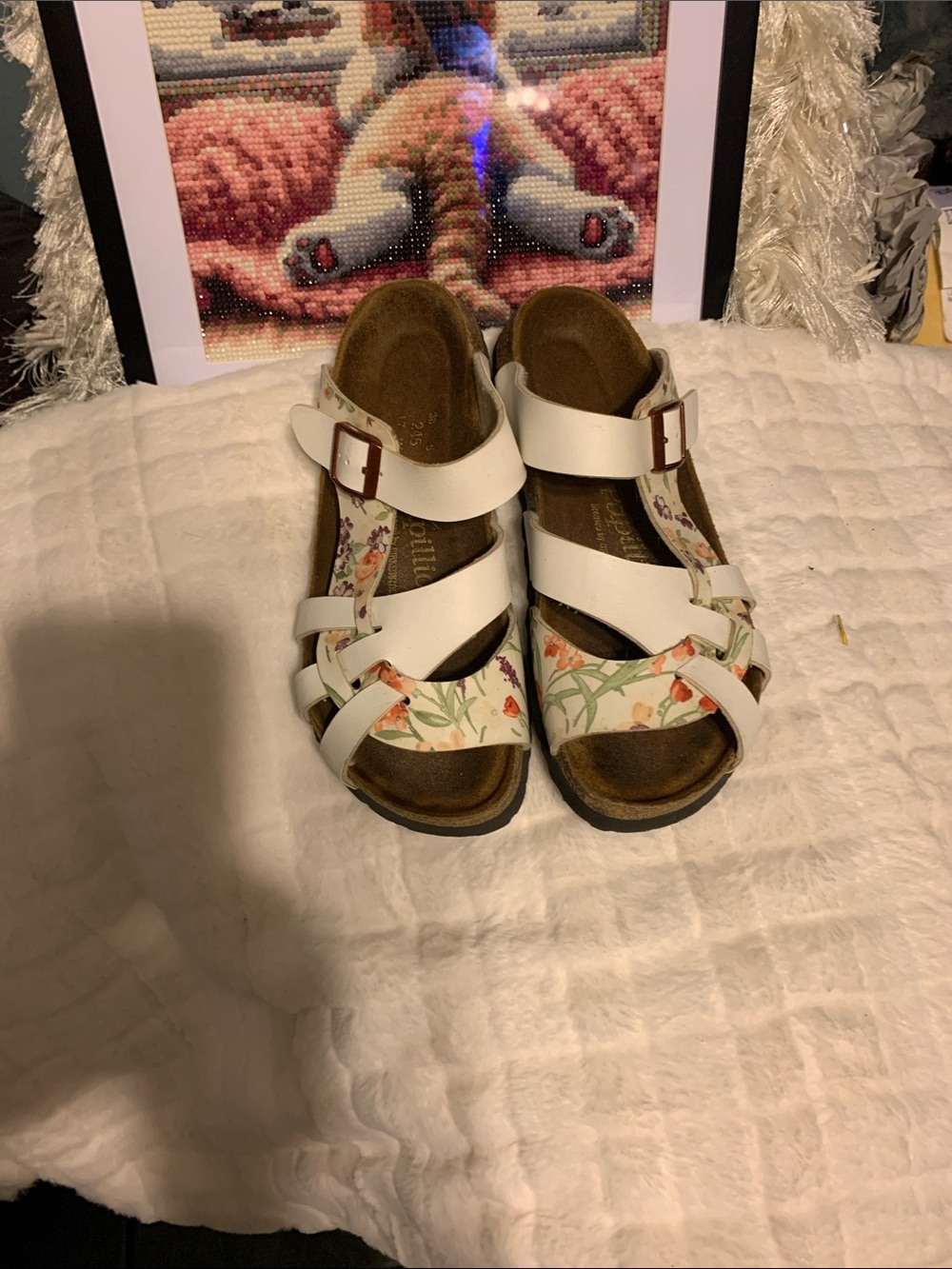 Papillio White Floral Leather Strappy Sandals